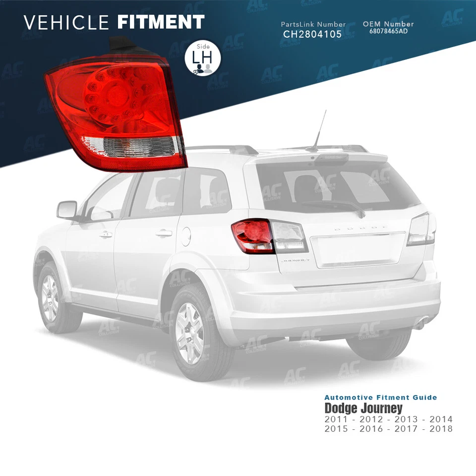 Luz trasera izquierda lado del conductor TYC para 11 12 13 14 15 16 17 18 19 Dodge Journey LH Foto 2 de 4