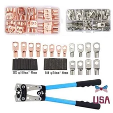Cable Lugs Copper Ring Crimp Terminal/Plier Car Battery Wire Connectors 140PCS