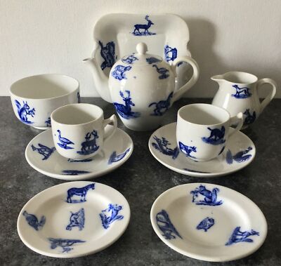 seltener antiker Kinderteeservice um 1890 COPELAND LATE SPODE EDWARDIAN KINDHEIT für 2