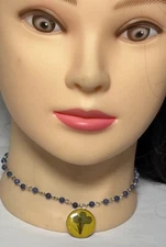 Boho Pressed Flower Leaves Blue Bead Station Choker Necklace Cottagecore P1812