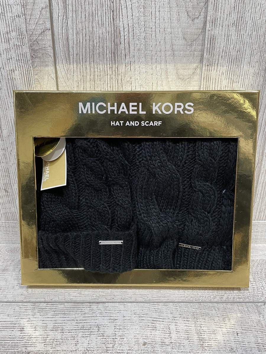 New MICHAEL KORS 2 Piece Set Knit Black Scarf & Hat Gift Set  display picture 1