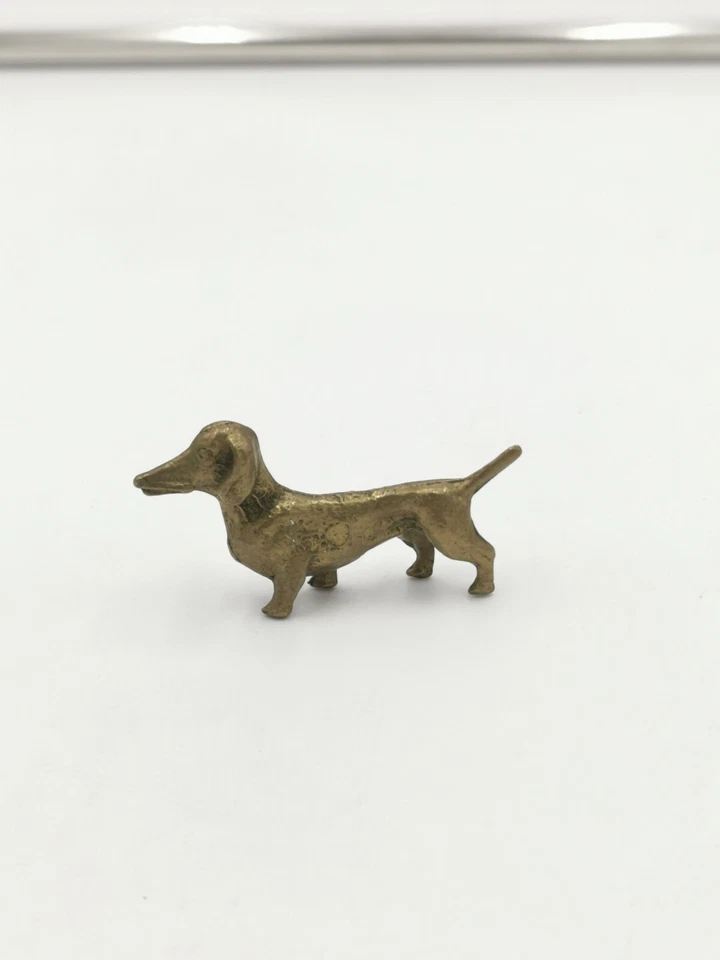 Figur Dackel Pudel klein alt antik Messing Metall du Hund du - Bild 2 von 3