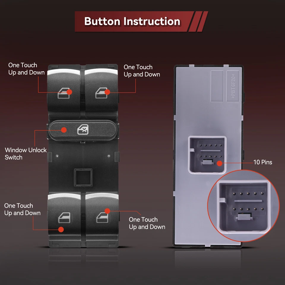Power Window Master Switch Control Button 5ND959857 For VW Tiguan Golf Passat CC - Image 4 of 4