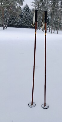Vintage Ski Poles Liljedahl Bamboo 55  XC Plastic Handles Leather Straps 140cm