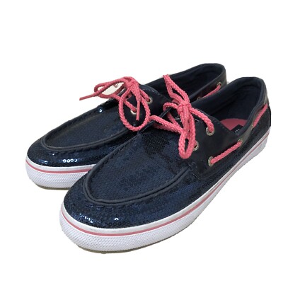Sperry Top-sider Navy Blue Sequins Bahama Boat Shoes Womens Size