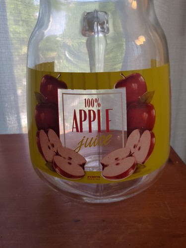 Vintage Cerve Clear Glass Apple Juice Pitcher 8” Bright Graphics Made in Italy - Picture 5 of 7