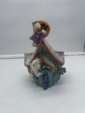 Halloween Ceramic Haunted House Tea Light Candle Holder Iridescent