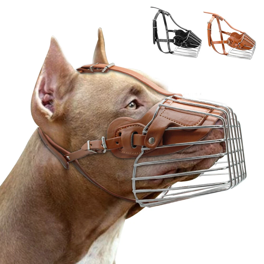 Muzzle for Medium Large sized Dog Wire Metal Leather No Bite Chew Mouth Basket