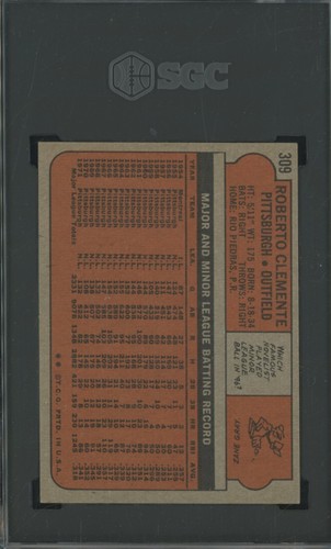 1972 Topps #309 Bob Roberto Clemente Pittsburgh Pirates HOF SGC 6.5 EX-NM+ - Picture 2 of 2