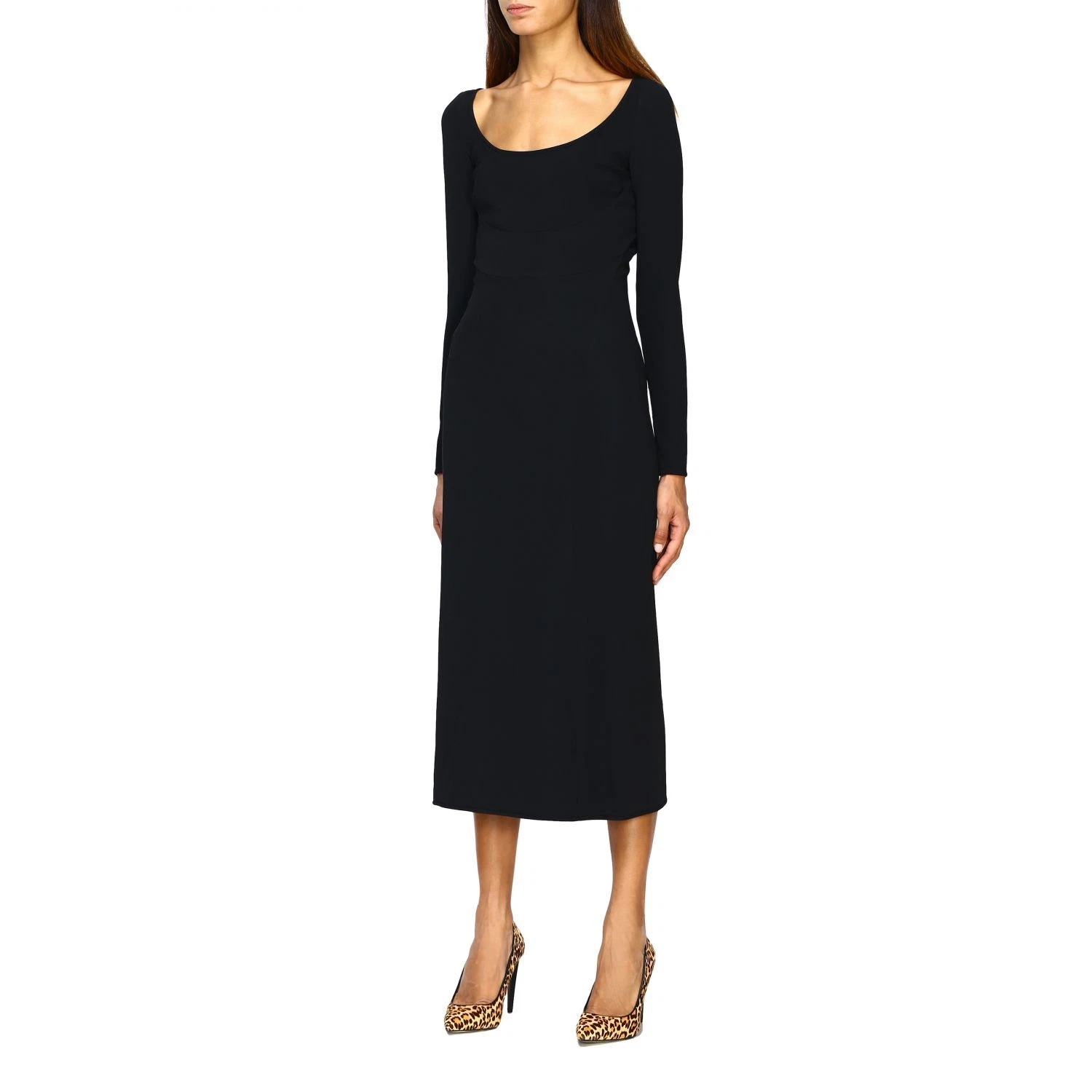 DSQUARED2 Abito midi nero manica lunga DSQRED2 nuovo con etichette 8U.S. 44 IT Made in Italy prezzo al dettaglio consigliato $750