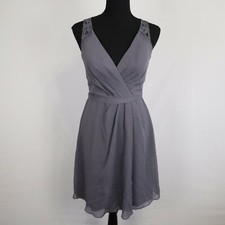 David's Bridal Dress Womens 0 Lace Back Formal Bridesmaid Pewter Sleeveless NWT