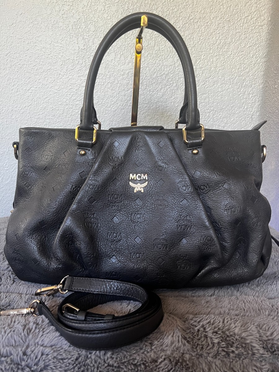 MCM Dark Grey Calfskin Ottomar Monogram 2-Way Tote Bag