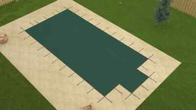 GLI Value X Solid 18' x 36' Rect Green Solid Safety Cover w/ 3' x 8' CES + Drain