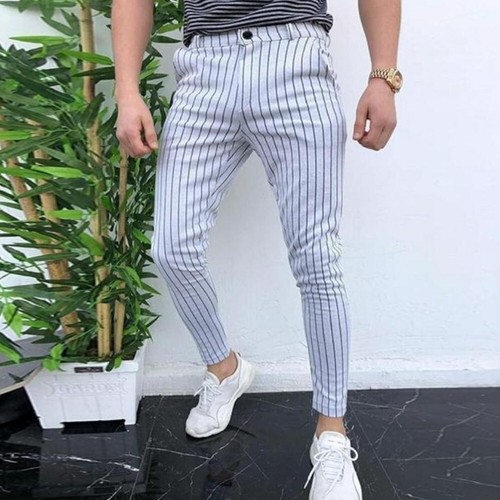 Sommer Herren Karo Gestreift Bleistift Hose Formell Business Lange Skinny Hose - Bild 3 von 8