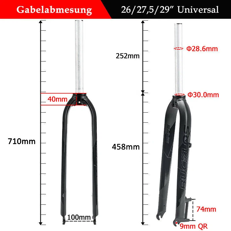 BUCKLOS 1-1/8 Mountain Bike 26/27.5/29" Forcella Rigida Disco Alluminio MTB 9mm QR - Immagine 2 di 4