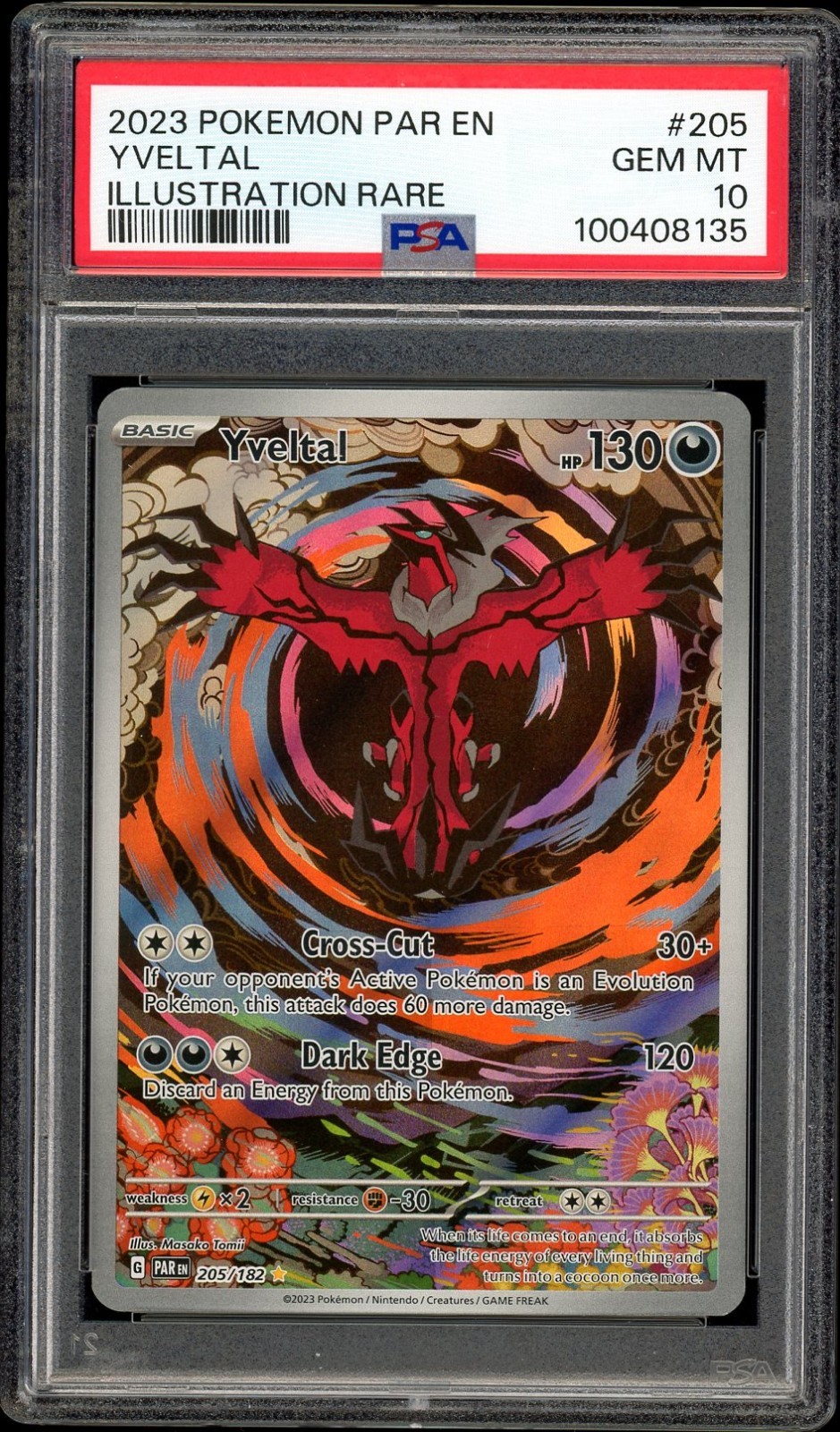 2023 POKEMON PAR EN-PARADOX RIFT ILLUSTRATION RARE #205 YVELTAL PSA 10