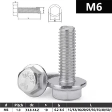M6 FLANGED BOLTS FULLY THREADED HEXAGON FLANGE HEAD SCREWS A2 STAINLESS STEEL ﻿
