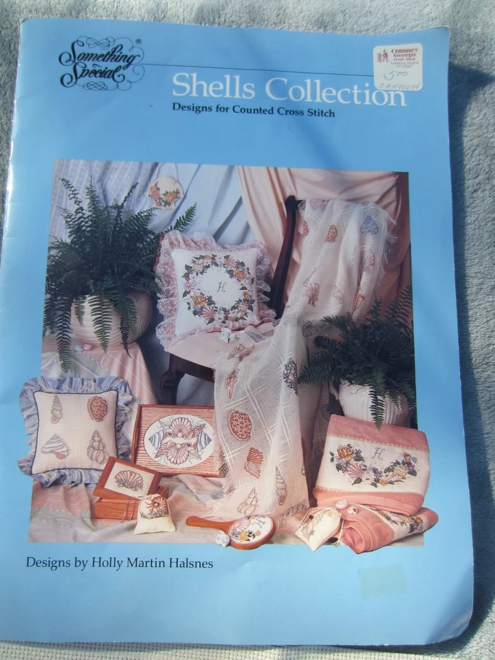 2 Shell/Footprints Cross Stitch Books~Aida Cloth~2 Hoops~30 DMC Floss LOT - Image 2 of 4