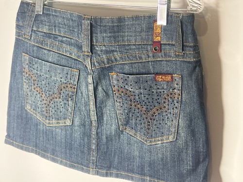 Minifalda de mezclilla azul premium ZT talla 7 bolsillos de estrás jean elástico - Imagen 2 de 3