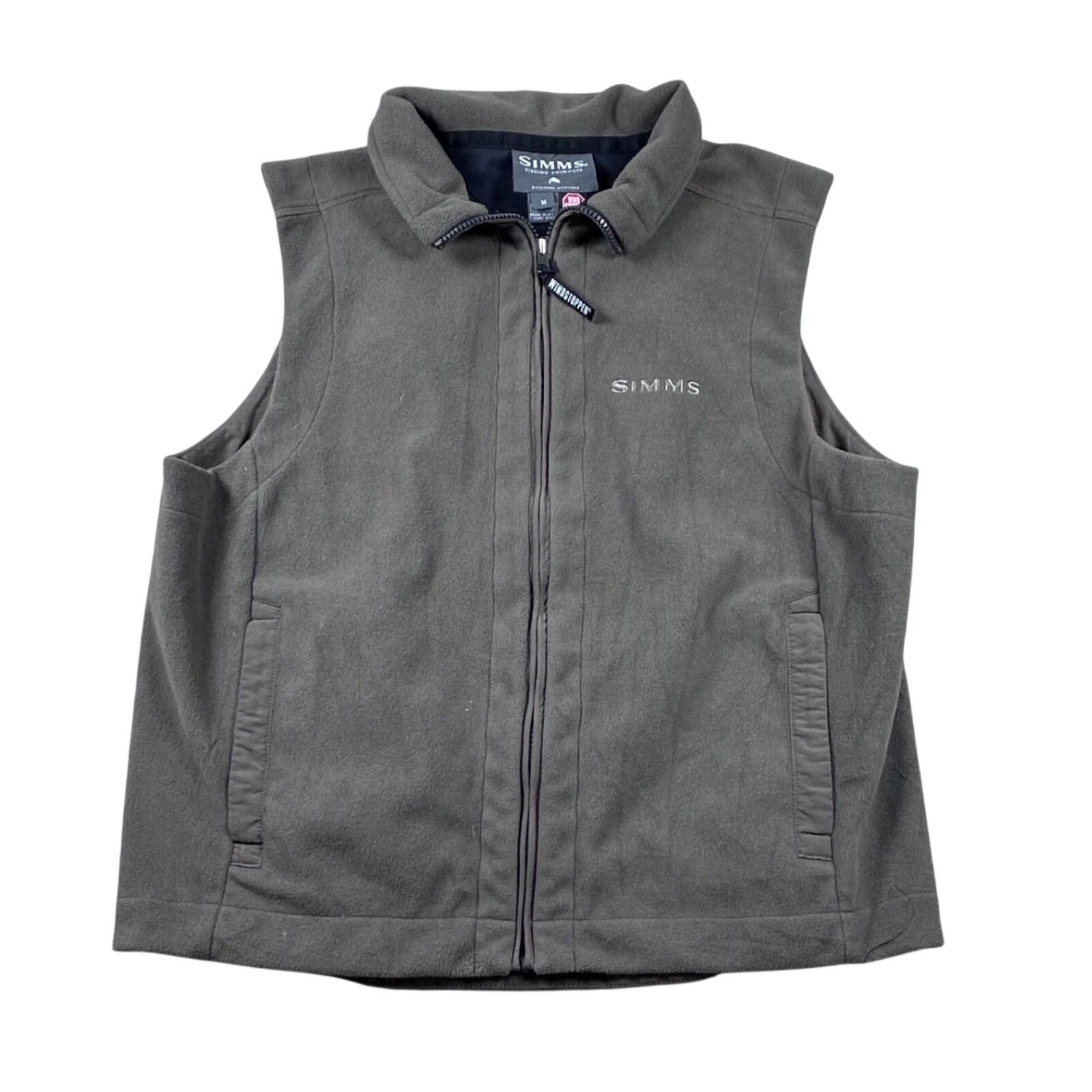 Simms Fishing Products Gore Windstopper Fleece Vest Mens Medium Grey Olive Zip