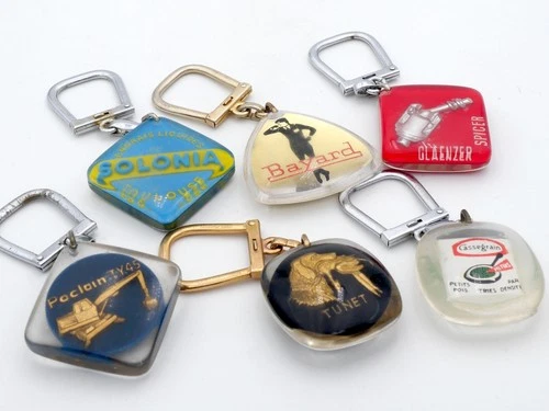 ANTIQUE KEYCHAIN - LOT OF 6 BOURBON BAYARD CASSEGRAIN POLONIA TUNET POCLAIN ...