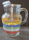 Vintage Anchor Hocking Glass Pitcher Fiesta Stripe Rainbow Primary Colors 9’’ EC