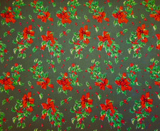 Christmas Fabric By Half-Yard Holly Red Bow Berries on Dk Green Cotton Vtg 53 C