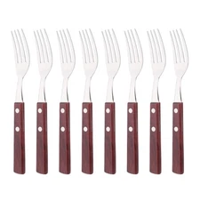 8-Piece Dinner Forks Set 304 Stainless Steel Forks with Natural Wood Handle