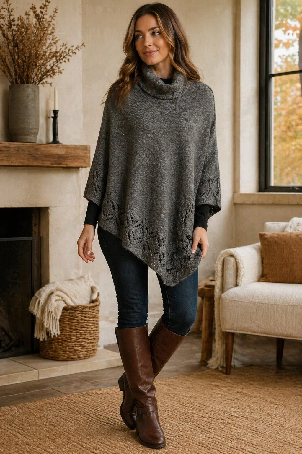 Iperico Italy Alpaca Wool Blend Knit Poncho Cape Gray Boho Cozy One Size