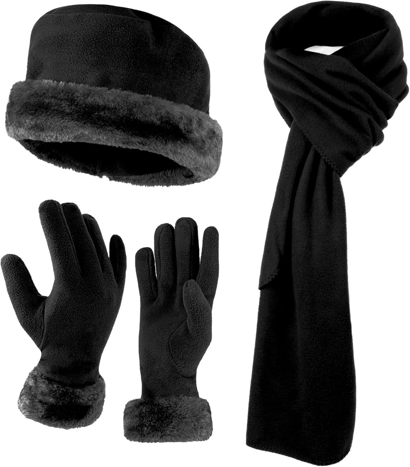 Women's Warm Fleece Winter Women's Hat & Glove Set Hats Gloves Scarves Women