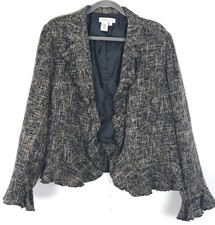 Coldwater Creek Tweed Jacket L Blazer Ruffle Career Professional Corpcore Office