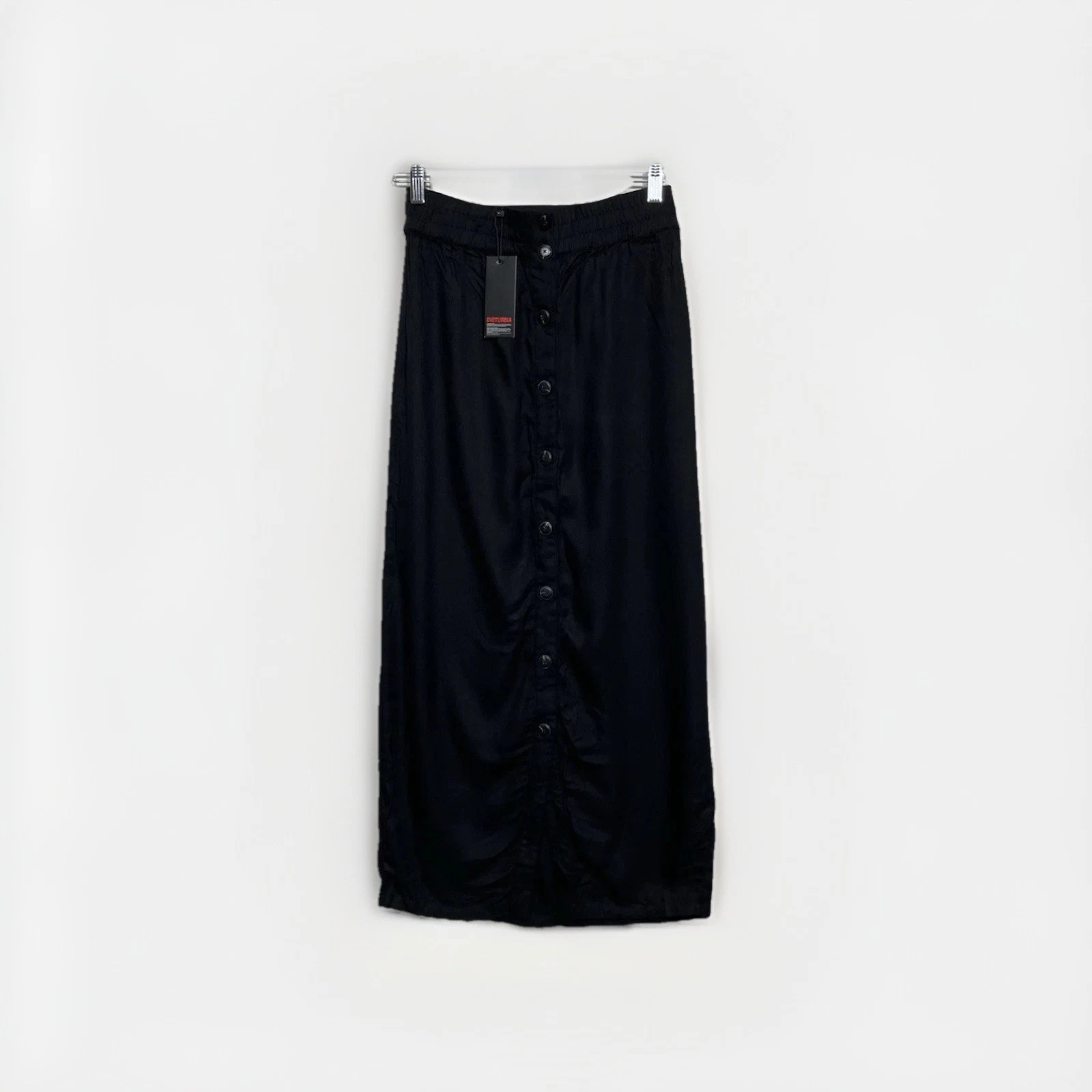 Disturbia Maxi Skirt Size UK 8 Black Button Down Long Gothic Alt Lightweight NWT