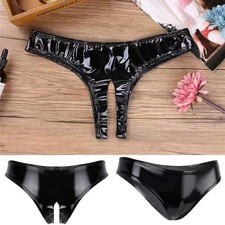 Women Panties Crotchless Briefs Wetlook Leather Thongs Low Rise Bikini Underwear