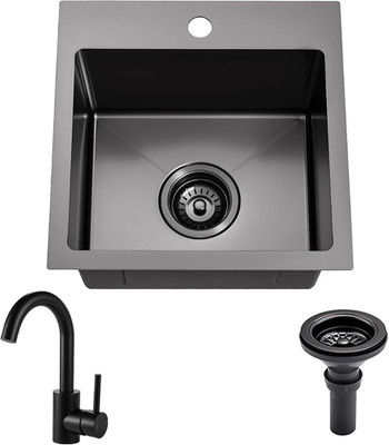 Gunmetal Black Bar Sink 15 Inch Drop in Bar Sinks Modern Stainless Steel Small K