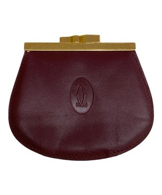 Must de Cartier Authentic Kiss Lock Coin Wallet Clasp Purse Case Logo Red Gold