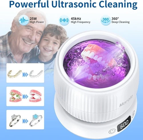 Ultrasonic UV Cleaner for Dentures, Retainer, Mouth Guard, Aligner,45kHz 190ML