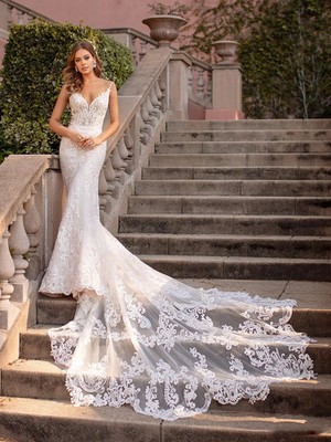 Mermaid Wedding Dresses Straps Lace Appliques Beach Bridal Gowns Open Back  Sweep | eBay