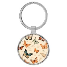 Enthoozies Retro Butterflies Tan Domed Keychain Backpack Pull - 1.5 x 3 Inches
