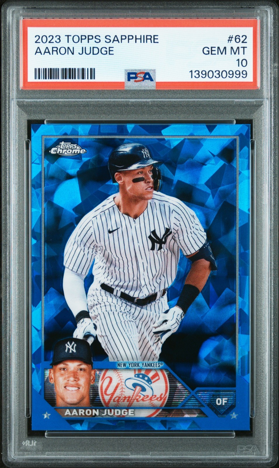 2023 TOPPS CHROME SAPPHIRE #62 AARON JUDGE PSA 10