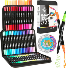 72 Dual Tip Markers Set with Case No-Bleed Coloring Markers for Adults Art Pens