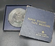 VINTAGE F.B. ROGERS SILVER CO PAPER WEIGHT TAPE MEASURE USA F-445 JAPAN 