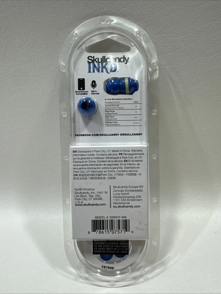 Skullcandy S2IKHY-459 Ink'd Earbud Headphones, Blue New & Sealed Microphone - Image 2 of 3