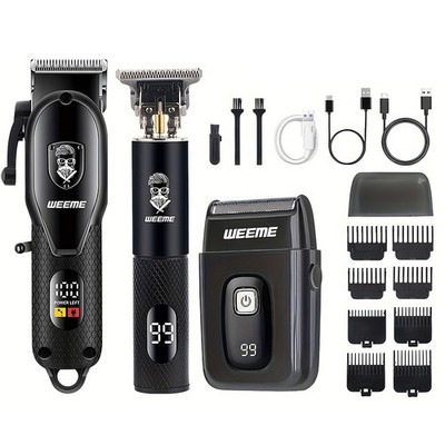 3 in 1 Men Hair Clipper Beard Trimmer Electric Shaver Razor Set Gift LCD Display