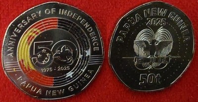Papua New Guinea - 5 pcs х 50 Toea 2025 UNC 50 years of