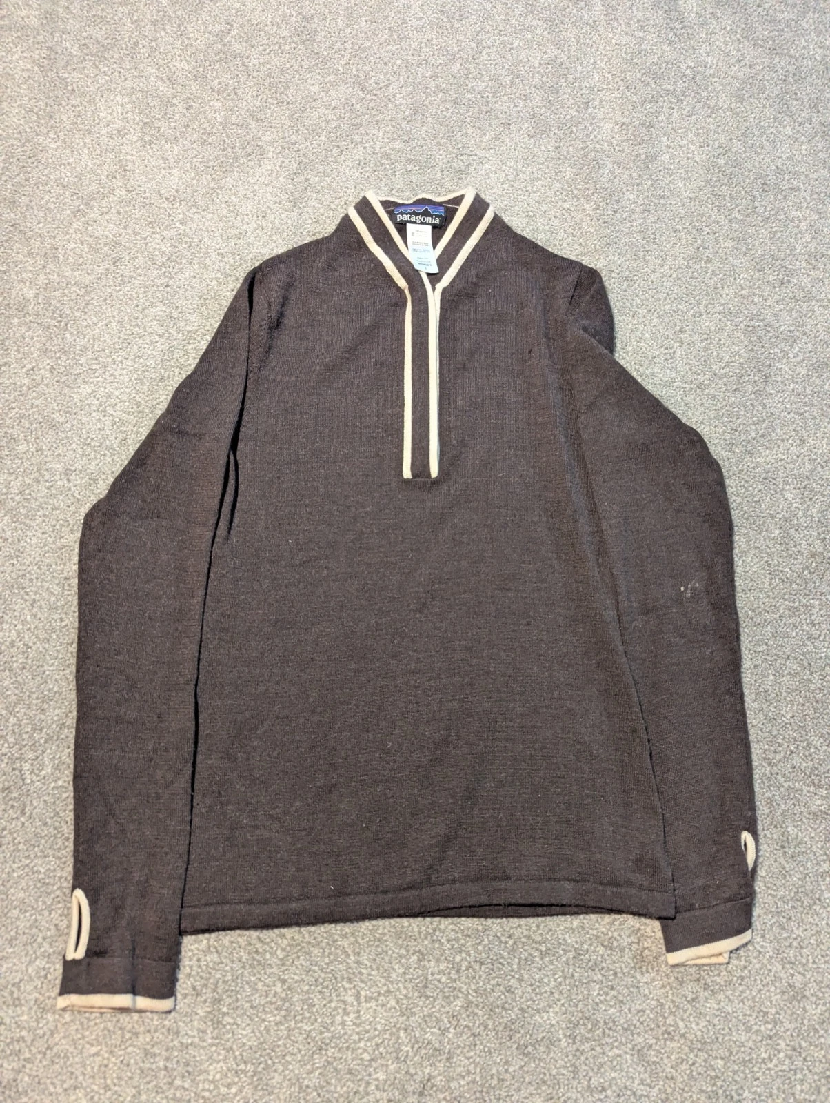 Vintage Patagonia Sweater Womens Small Brown Merino Wool Base Layer Top 50450