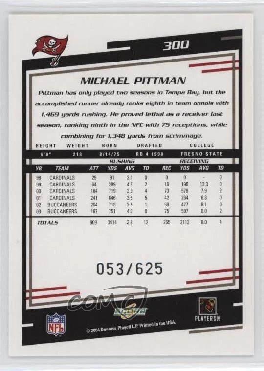 2004 Score Scorecard /625 Michael Pittman #300 - Image 2 of 2