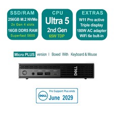 Dell Pro Micro Plus QBM1250 Desktop  Ultra 5 256GB SSD  16GB RAM Mini PC,WIFI