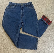 Vintage L.L.Bean Women s 14P Flannel Lined Jeans High Rise Plaid Mom Jeans