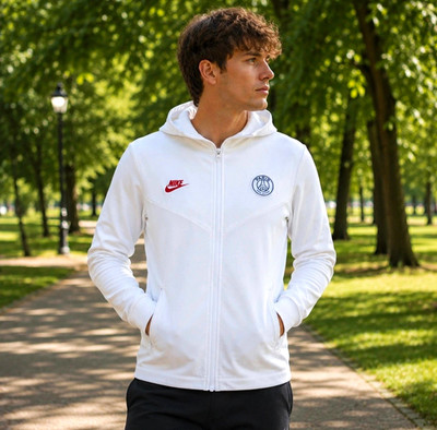 Nike Paris Saint-Germain PSG Tech Pack Sweatjacke Weiß S Kapuze Reißverschluss