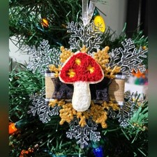 NWT Fabric Mushroom Ornament Cottagecore Dark Red Rustic Cottage Woods Christmas